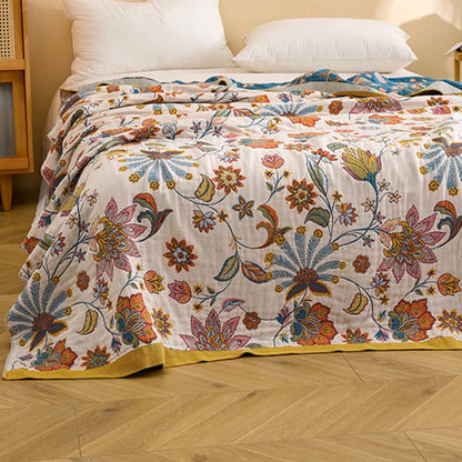 Reversible Floral Cotton Gauze Quilt Blanket