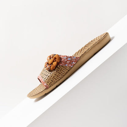 Floral Rattan Straw Slides House Slippers
