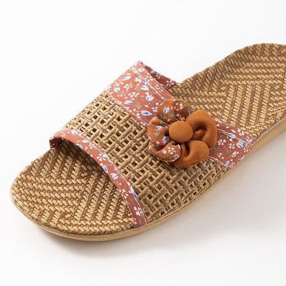 Floral Rattan Straw Slides House Slippers