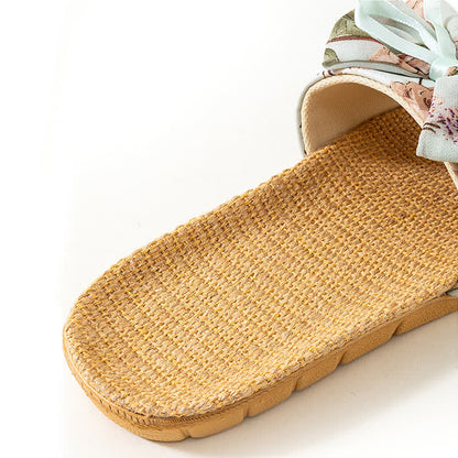 French Romantic Floral Linen Slippers
