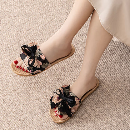 French Romantic Floral Linen Slippers