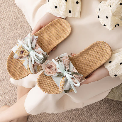 French Romantic Floral Linen Slippers
