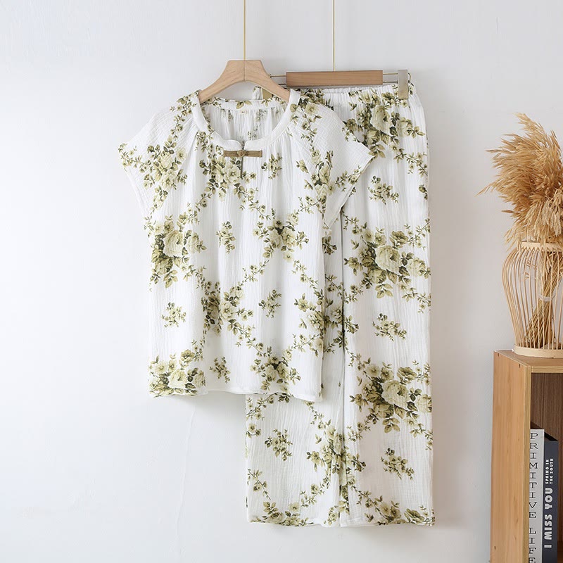 Vintage Peony Cotton Gauze Pajama Set