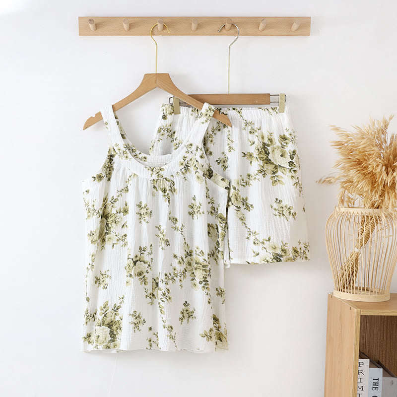 Peony Cotton Gauze Sleeveless Pajama Set