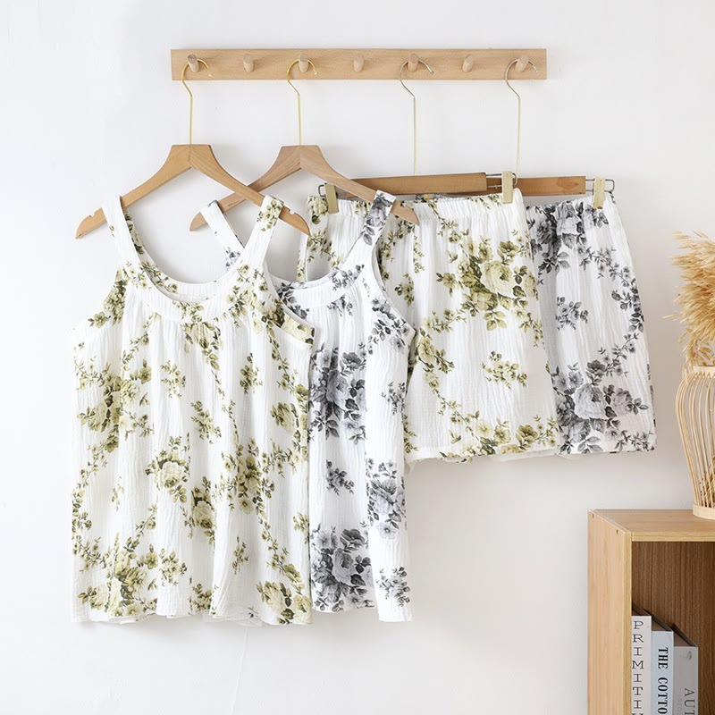 Peony Cotton Gauze Sleeveless Pajama Set