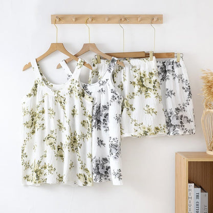 Peony Cotton Gauze Sleeveless Pajama Set