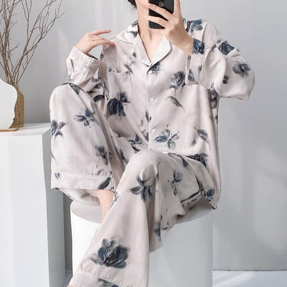 Ink Wash Floral Butterfly Pajama Set