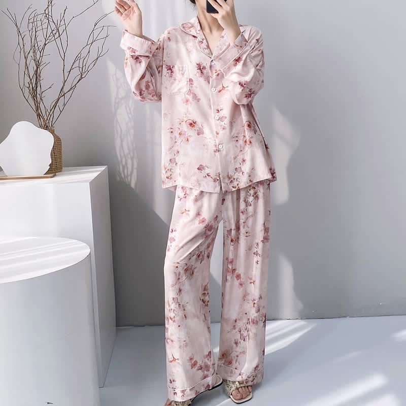 Pink Ink Wash Floral Pajama Set