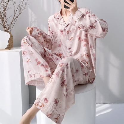 Pink Ink Wash Floral Pajama Set