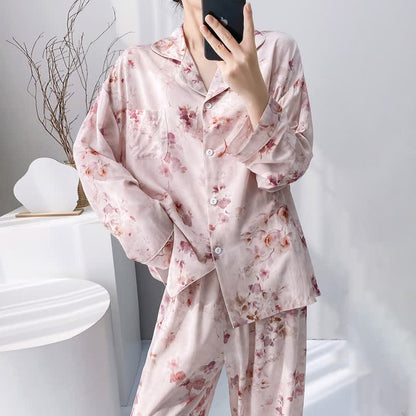 Pink Ink Wash Floral Pajama Set