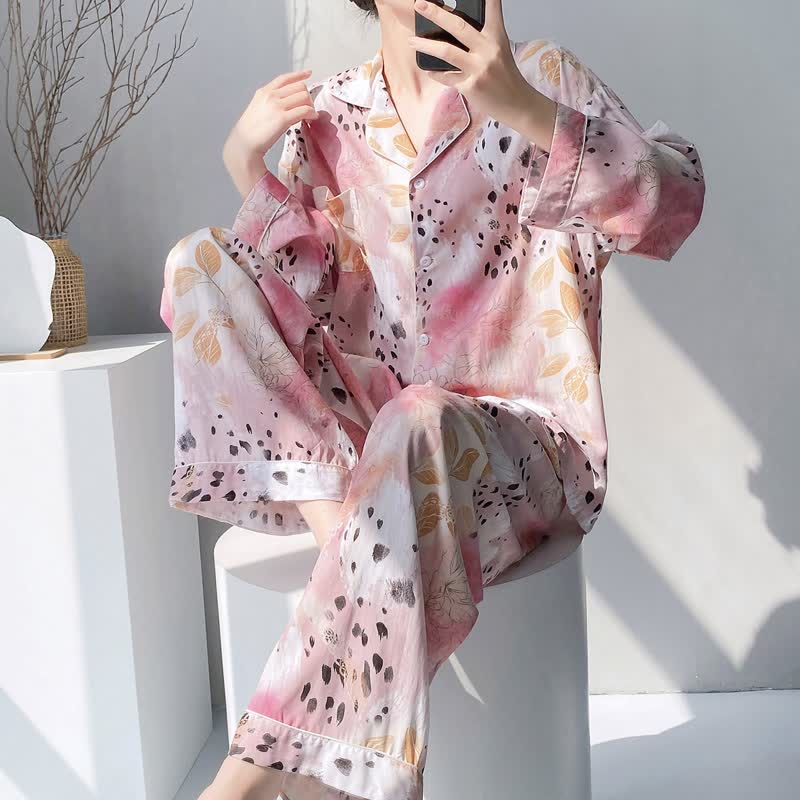 Mixed Floral & Leopard Print Pajama Set