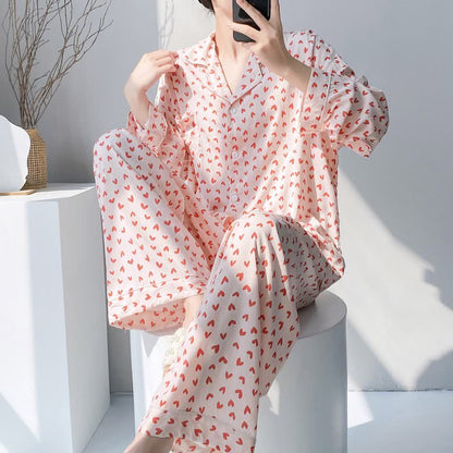 Red Heart Print Pajama Set