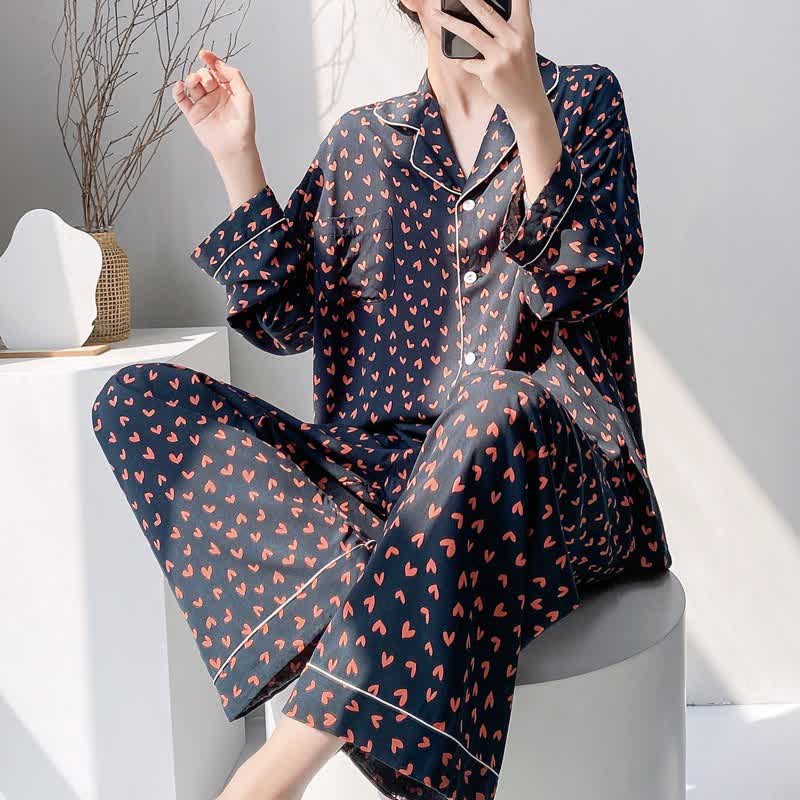 Red Heart Print Pajama Set