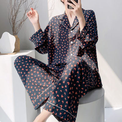 Red Heart Print Pajama Set