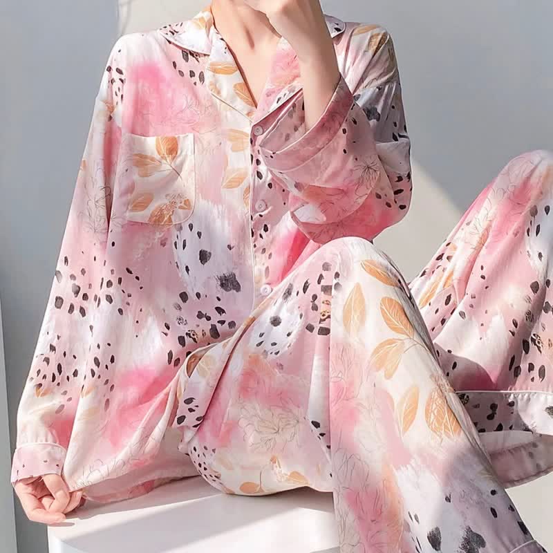 Mixed Floral & Leopard Print Pajama Set
