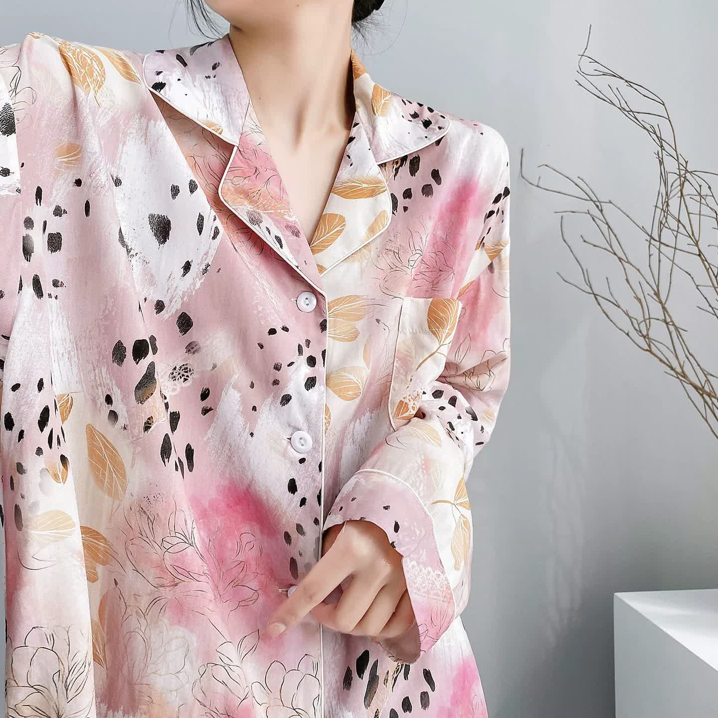 Mixed Floral & Leopard Print Pajama Set