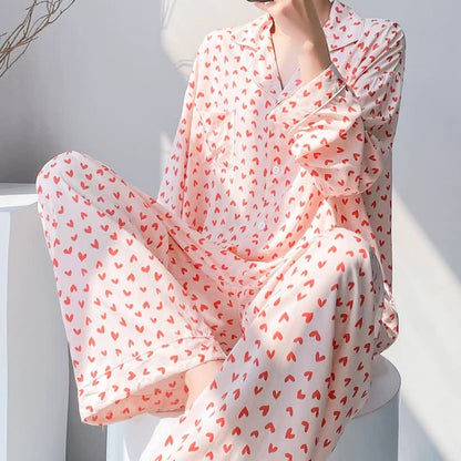 Red Heart Print Pajama Set