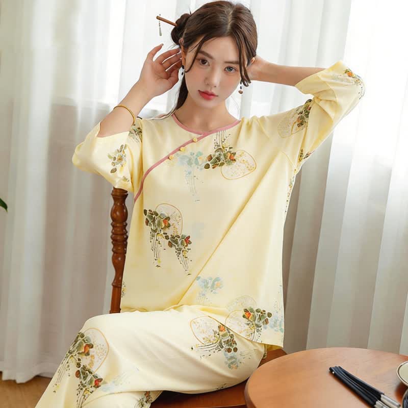 Fresh Oriental Pattern Pajama Set
