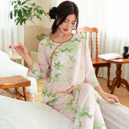 Oriental Floral & Leaf Pajama Set
