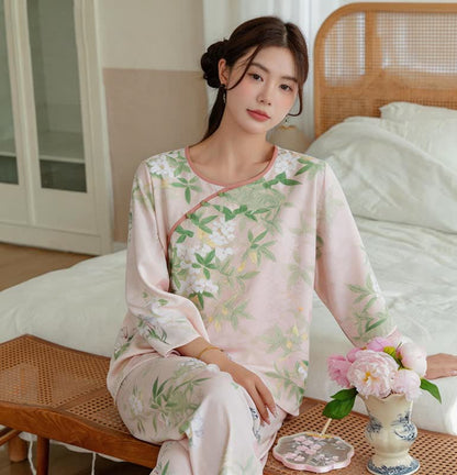Oriental Floral & Leaf Pajama Set