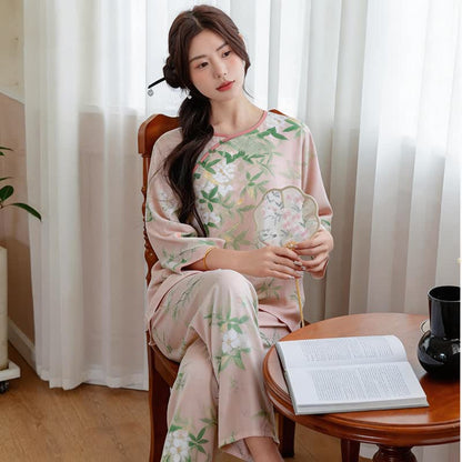 Oriental Floral & Leaf Pajama Set