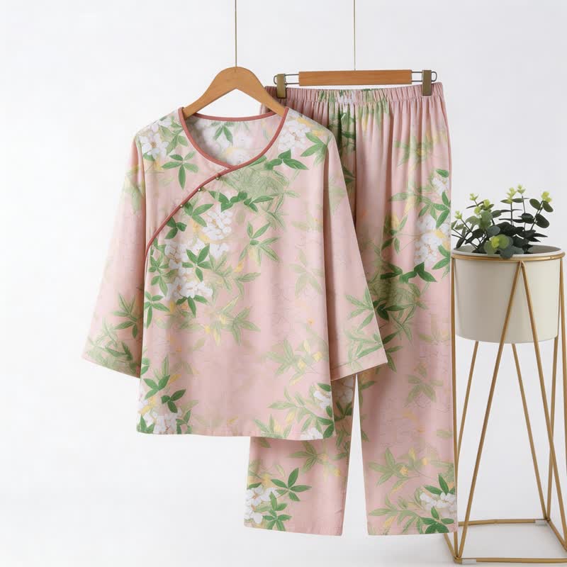 Oriental Floral & Leaf Pajama Set