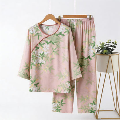Oriental Floral & Leaf Pajama Set