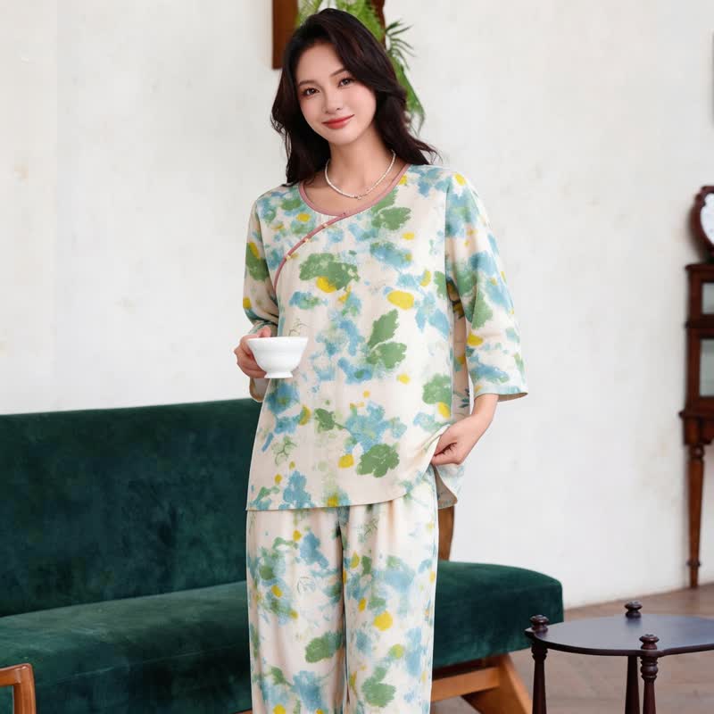 Oriental Artistic Watercolor Pajama Set