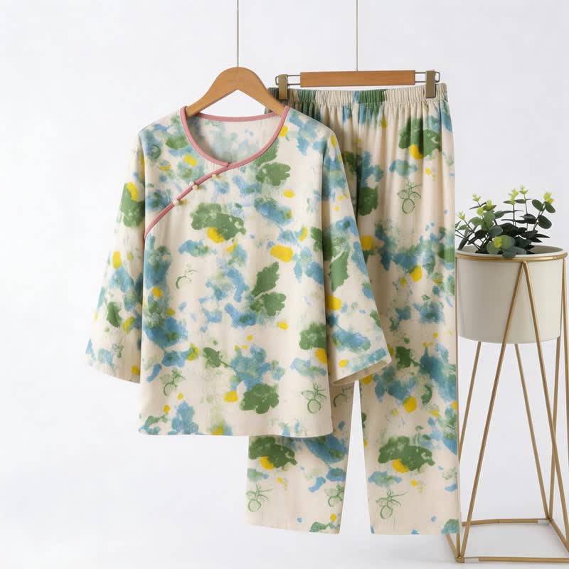 Oriental Artistic Watercolor Pajama Set
