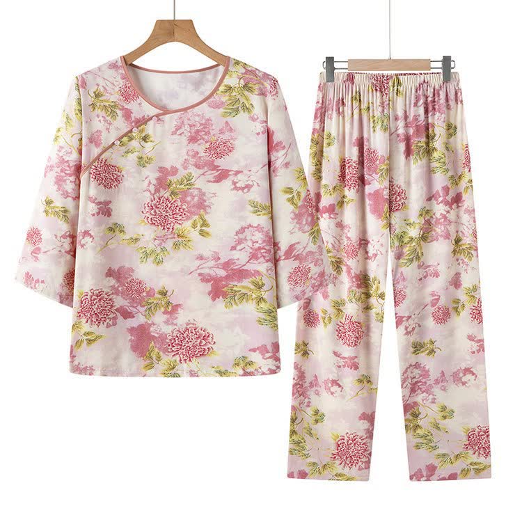 Oriental Pink Floral Pajama Set