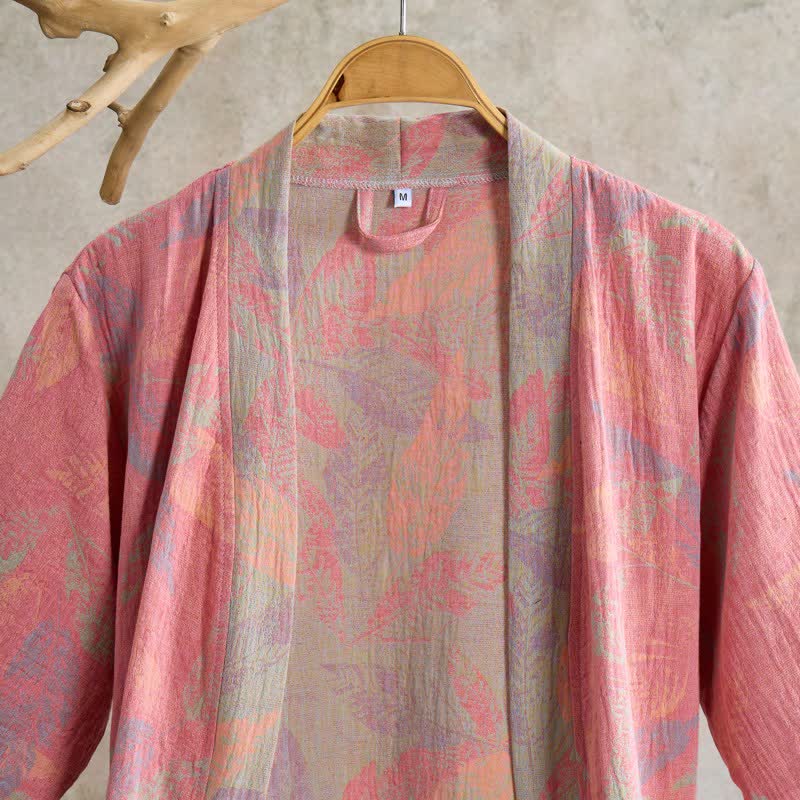 Artistic Leaf Short Sleeve Cotton Robe