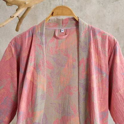 Artistic Leaf Short Sleeve Cotton Robe