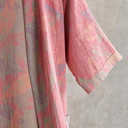 Artistic Leaf Short Sleeve Cotton Robe
