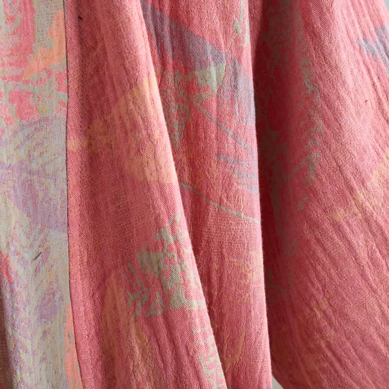 Artistic Leaf Short Sleeve Cotton Robe