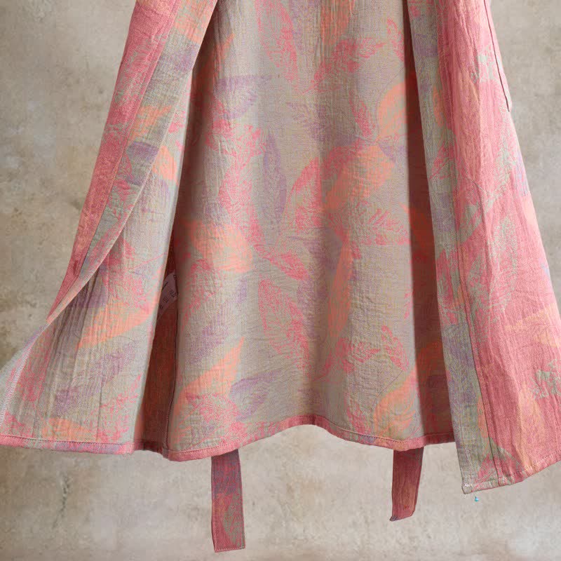Artistic Leaf Short Sleeve Cotton Robe