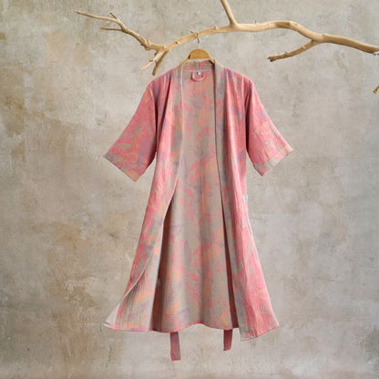 Artistic Leaf Short Sleeve Cotton Robe