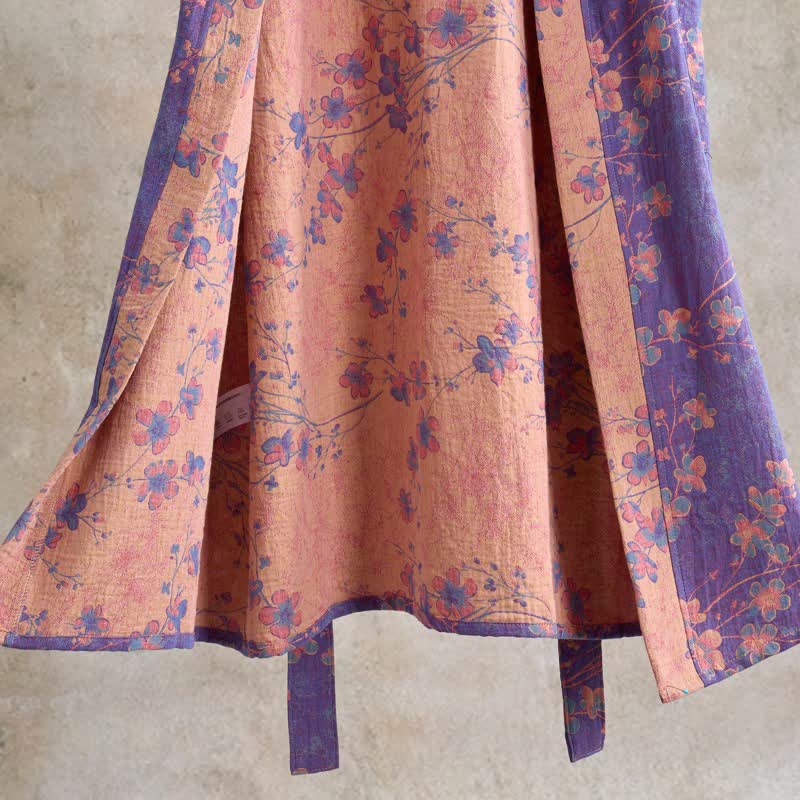 Branch & Floral Short Sleeve Cotton Robe