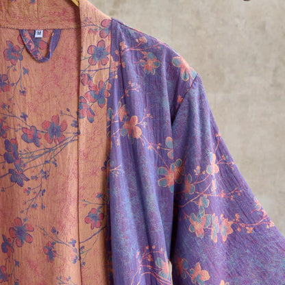 Branch & Floral Short Sleeve Cotton Robe