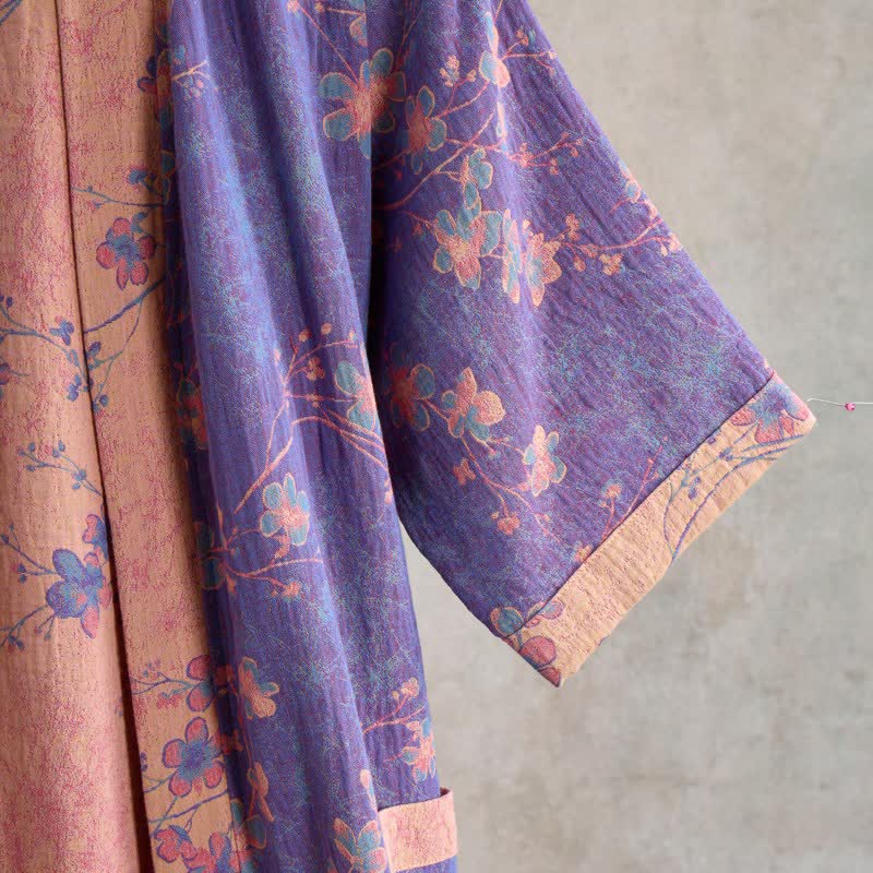 Branch & Floral Short Sleeve Cotton Robe