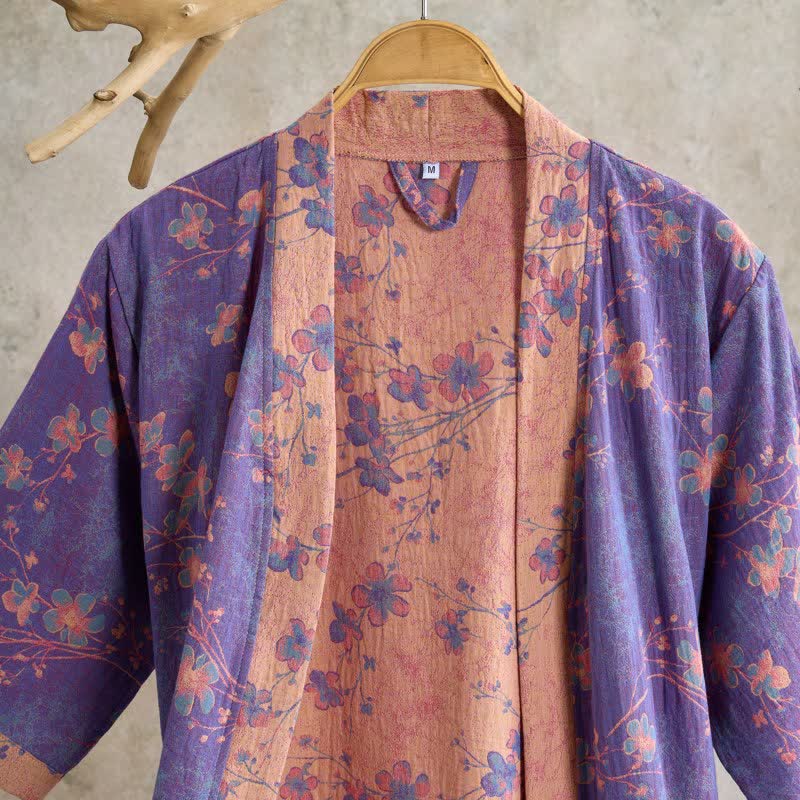 Branch & Floral Short Sleeve Cotton Robe