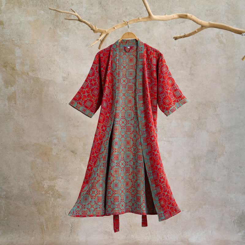 Vintgae Pattern Short Sleeve Cotton Robe