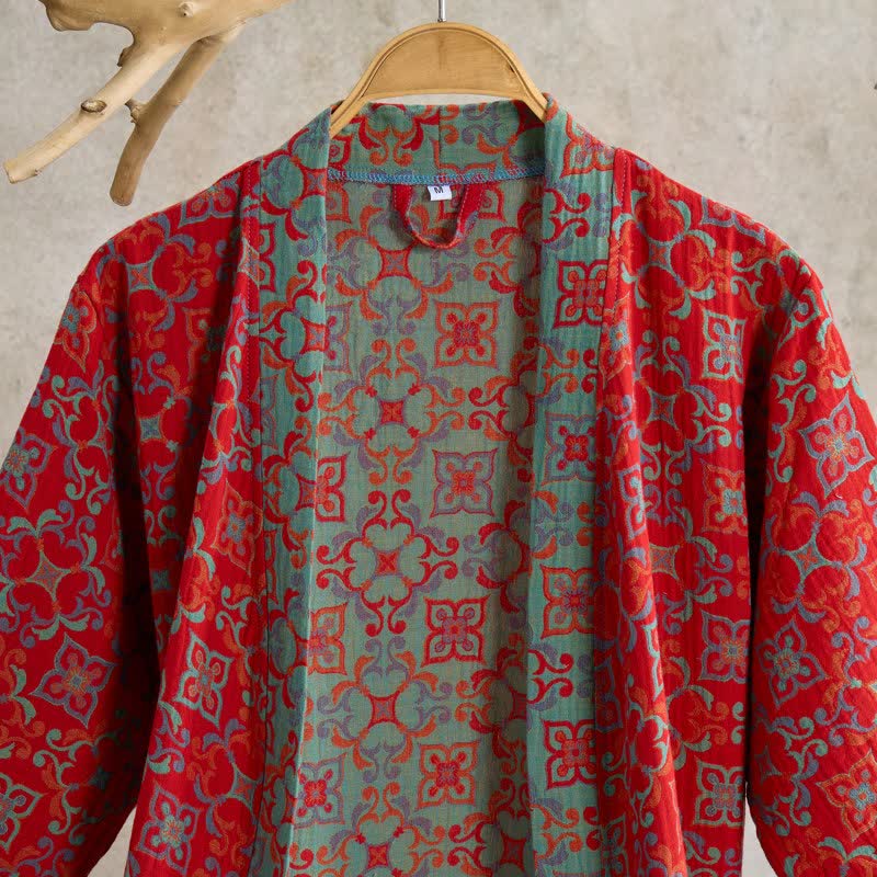 Vintgae Pattern Short Sleeve Cotton Robe