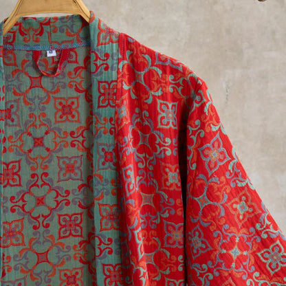 Vintgae Pattern Short Sleeve Cotton Robe