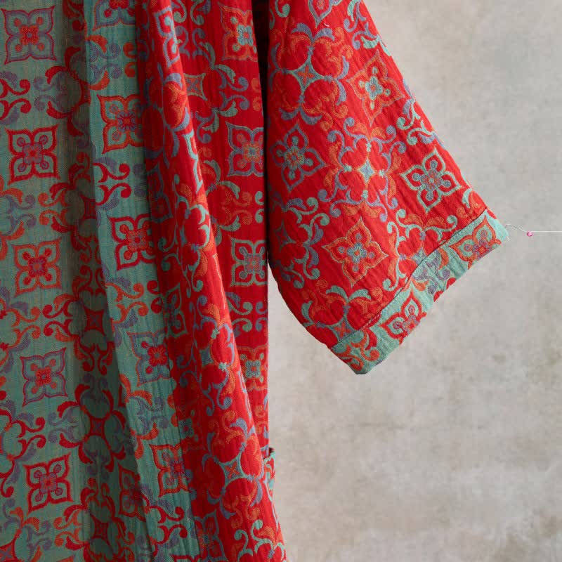 Vintgae Pattern Short Sleeve Cotton Robe