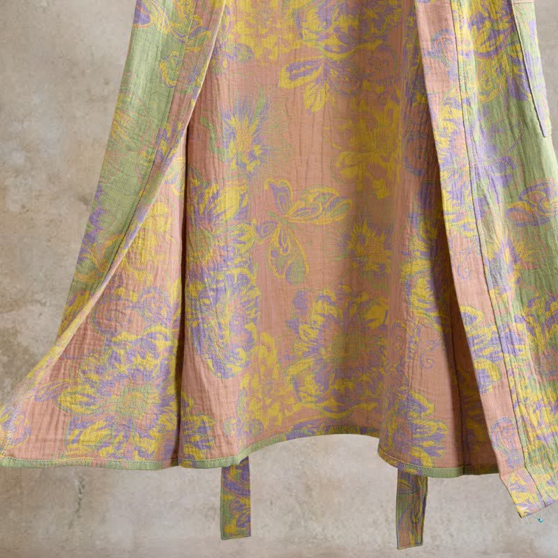 Artistic Floral Short Sleeve Cotton Robe