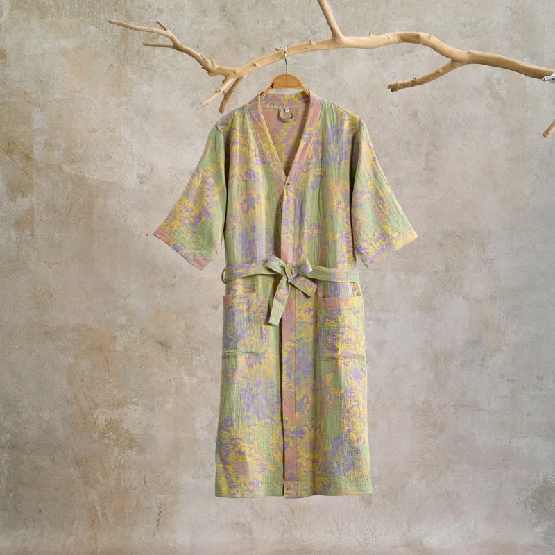 Artistic Floral Short Sleeve Cotton Robe