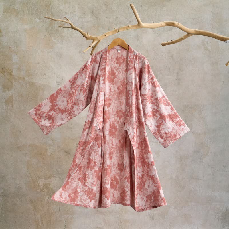 Elegant Floral Kimono Cotton Gauze Robe