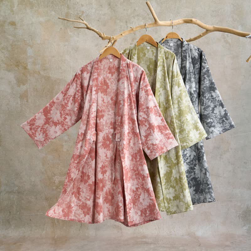 Elegant Floral Kimono Cotton Gauze Robe