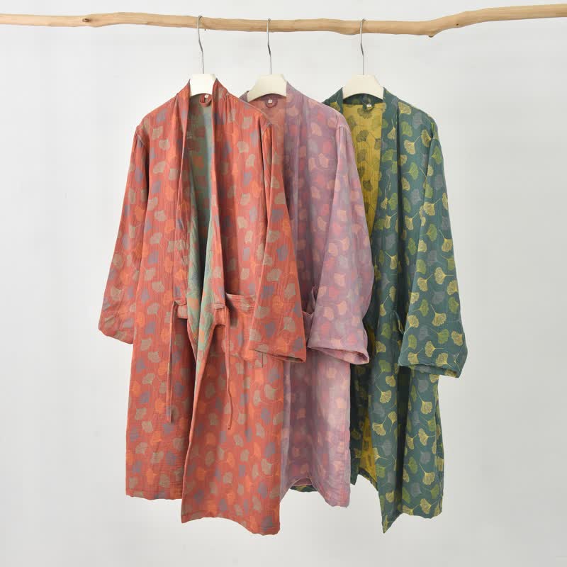 Ginkgo Leaf Cotton Gauze Yukata Robe