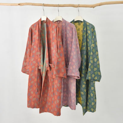 Ginkgo Leaf Cotton Gauze Yukata Robe
